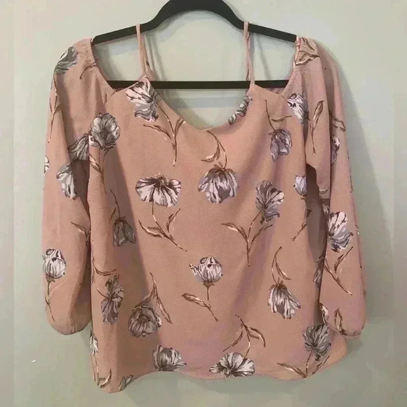 Monteau Pink Flowered Cold Shoulder Off the Shoulder Blouse Women’s XL - Picture 1 of 9